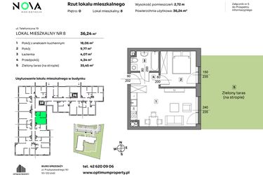 Rzut - Mieszkanie na sprzedaż 2 pokoje o powierzchni 36,24 m² - numer 8 w Nova Radiostacja