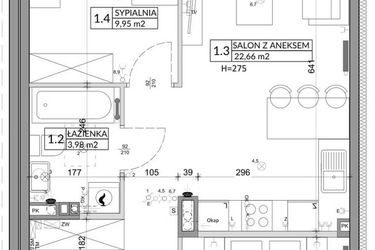 Rzut - Mieszkanie na sprzedaż 3 pokoje o powierzchni 56,89 m² - numer 68B w Osiedle Młodych etap X