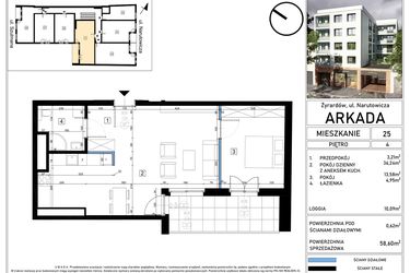 Rzut - Mieszkanie na sprzedaż 2 pokoje o powierzchni 58,6 m² - numer 25 w N15