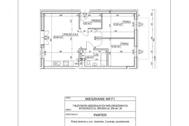 Rzut - Mieszkanie na sprzedaż 3 pokoje o powierzchni 55,99 m² - numer F1 w Bruska