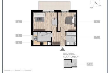 Rzut - Mieszkanie na sprzedaż 2 pokoje o powierzchni 47,84 m² - numer 8 w Szczytno Dąbrowskiego - etap 3
