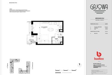 Rzut - Mieszkanie na sprzedaż 1 pokój o powierzchni 34,57 m² - numer 45 w Gajowa bud. A