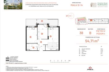 Rzut - Mieszkanie na sprzedaż 3 pokoje o powierzchni 54,71 m² - numer 12.38 w Osiedle Nowe Horyzonty etap III
