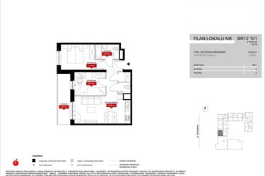 Rzut - Mieszkanie na sprzedaż 3 pokoje o powierzchni 52,44 m² - numer BR12/101 w Browary Wrocławskie 2