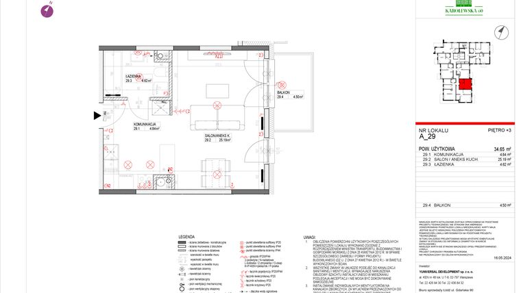 Rzut - Mieszkanie na sprzedaż 1 pokój o powierzchni 35 m² - numer A.29 w Karolewska 60