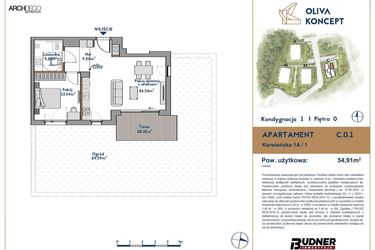 Rzut - Mieszkanie na sprzedaż 2 pokoje o powierzchni 54,91 m² - numer C.0.1 w Oliva Koncept II