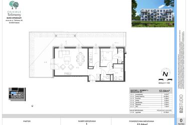 Rzut - Mieszkanie na sprzedaż 2 pokoje o powierzchni 53,84 m² - numer B.1 w Osiedle Telimeny etap III