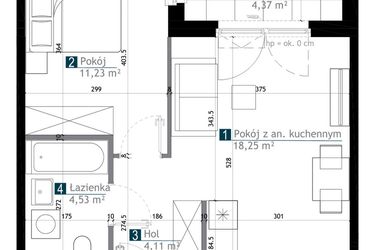 Rzut - Mieszkanie na sprzedaż 2 pokoje o powierzchni 38,12 m² - numer AA0302 w M Bemowo 3