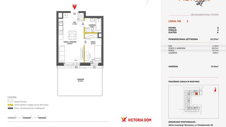 Rzut - Mieszkanie na sprzedaż 2 pokoje o powierzchni 33,37 m² - numer 2 w Metro Art 12
