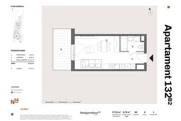 Rzut - Mieszkanie na sprzedaż 1 pokój o powierzchni 27,01 m² - numer B2.132 w Nadgórników 14