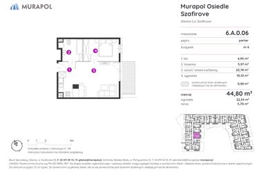 Rzut - Mieszkanie na sprzedaż 2 pokoje o powierzchni 44,8 m² - numer 6.A.0.06 w Murapol Osiedle Szafirove