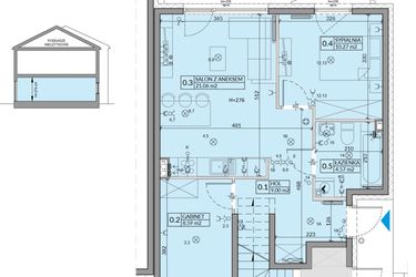 Rzut - Mieszkanie na sprzedaż 3 pokoje o powierzchni 53,49 m² - numer 58A w Domy na Witosa etap 2A i 2B
