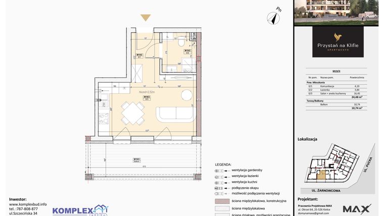 Rzut - Mieszkanie na sprzedaż 1 pokój o powierzchni 24,42 m² - numer M19 w Przystań na Klifie