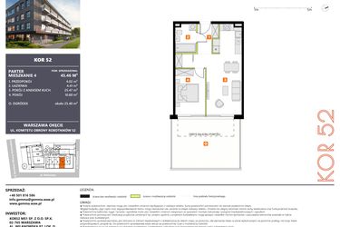 Rzut - Mieszkanie na sprzedaż 2 pokoje o powierzchni 43,39 m² - numer M4 w KOR 52