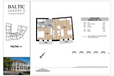 Rzut - Mieszkanie na sprzedaż 2 pokoje o powierzchni 54,54 m² - numer 1.08 w Baltic Luxury 2