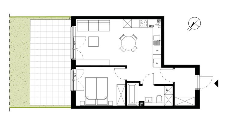 Rzut - Mieszkanie na sprzedaż 3 pokoje o powierzchni 41,78 m² - numer 23.1 w Komfortia IV