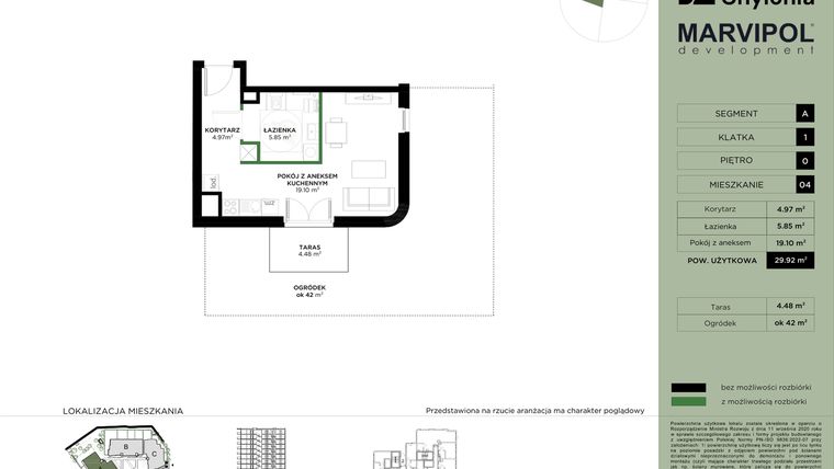 Rzut - Mieszkanie na sprzedaż 1 pokój o powierzchni 29,92 m² - numer A1-0-04 w Nowa Chylonia