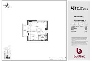 Rzut - Mieszkanie na sprzedaż 2 pokoje o powierzchni 35,66 m² - numer A37 w Nowe Batorego 2