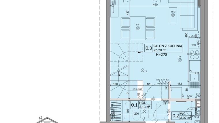 Rzut - Dom na sprzedaż 3 pokoje o powierzchni 68,42 m² - numer 21B w Osiedle Słoneczne etap III