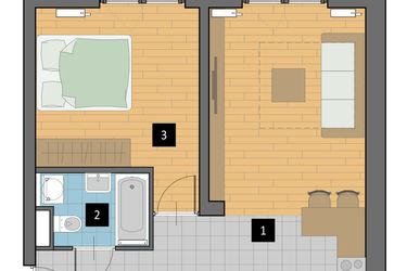 Rzut - Mieszkanie na sprzedaż 2 pokoje o powierzchni 45,02 m² - numer A33 w Mazowiecka 115