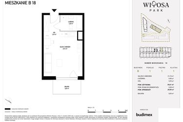 Rzut - Mieszkanie na sprzedaż 1 pokój o powierzchni 29,99 m² - numer B1.18 w Witosa Park