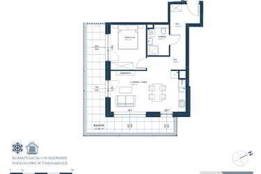 Rzut - Mieszkanie na sprzedaż 2 pokoje o powierzchni 43,75 m² - numer 12.A2 w Nadmorska Darłowo