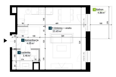 Rzut - Mieszkanie na sprzedaż 1 pokój o powierzchni 31,16 m² - numer AE0303 w Viva Cité 2