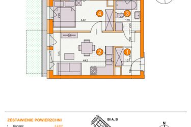 Rzut - Mieszkanie na sprzedaż 2 pokoje o powierzchni 32,3 m² - numer BII/A4 w Osiedle Bocianie Gniazdo 2