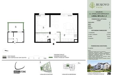 Rzut - Mieszkanie na sprzedaż 2 pokoje o powierzchni 41,06 m² - numer A.1.5 w Bukovo Park