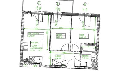 Rzut - Mieszkanie na sprzedaż 2 pokoje o powierzchni 42,67 m² - numer B.II.4 w Osiedle Opolska