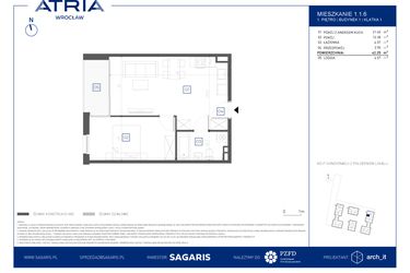Rzut - Mieszkanie na sprzedaż 2 pokoje o powierzchni 42,25 m² - numer 1.1.6 w Atria Nowe Żerniki