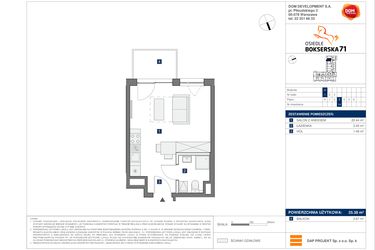 Rzut - Mieszkanie na sprzedaż 1 pokój o powierzchni 25,38 m² - numer D14 w Osiedle Bokserska 71 Etap 2 Faza 3