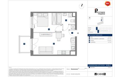 Rzut - Mieszkanie na sprzedaż 2 pokoje o powierzchni 35,58 m² - numer 10 w Przystanek Prądnik