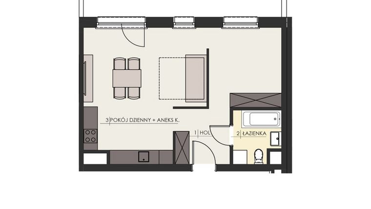 Rzut - Mieszkanie na sprzedaż 2 pokoje o powierzchni 46,24 m² - numer 5 w Osiedle Platinum III