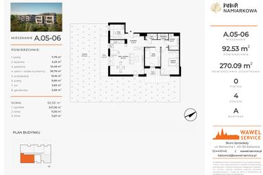 Rzut - Mieszkanie na sprzedaż 4 pokoje o powierzchni 92,53 m² - numer A.05-06 w Nowa Namiarkowa