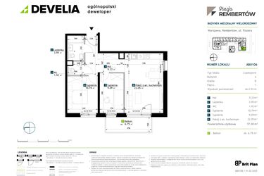 Rzut - Mieszkanie na sprzedaż 3 pokoje o powierzchni 57,08 m² - numer AB0106 w Stacja Rembertów