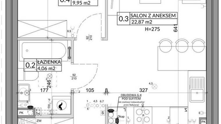 Rzut - Mieszkanie na sprzedaż 3 pokoje o powierzchni 57,39 m² - numer 64A w Osiedle Młodych etap X