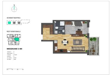 Rzut - Mieszkanie na sprzedaż 2 pokoje o powierzchni 39,59 m² - numer C-M9 w Bunscha Park 4.0