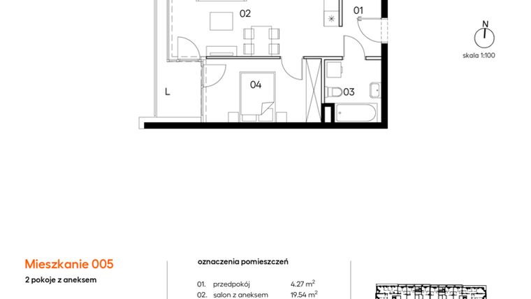 Rzut - Mieszkanie na sprzedaż 2 pokoje o powierzchni 40,24 m² - numer A.A005 w Miasto Polskich Mistrzów Olimpijskich II