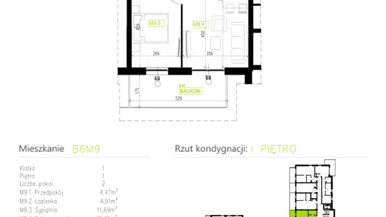 Rzut - Mieszkanie na sprzedaż 2 pokoje o powierzchni 46,26 m² - numer B6M9 w Osiedle Natura Park etap II