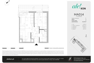 Rzut - Mieszkanie na sprzedaż 2 pokoje o powierzchni 41,04 m² - numer MA014 w Ale!Ken