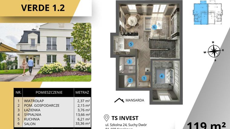 Rzut - Dom na sprzedaż 6 pokoi o powierzchni 119 m² - numer 1.2 w Domy Verde