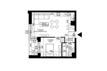 Rzut - Mieszkanie na sprzedaż 2 pokoje o powierzchni 40,87 m² - numer 31 w Ubocze