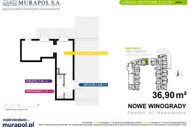 Rzut - Lokal użytkowy na sprzedaż 1 pokój o powierzchni 36,9 m² - numer C.LU.03 w Nowe Winogrady