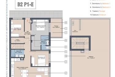 Rzut - Mieszkanie na sprzedaż 3 pokoje o powierzchni 85 m² - numer 2.1.E w LA Sunrise - Los Alcázares