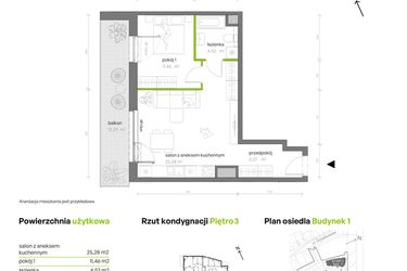 Rzut - Mieszkanie na sprzedaż 2 pokoje o powierzchni 46,53 m² - numer 1.03.M43 w Morska Vita