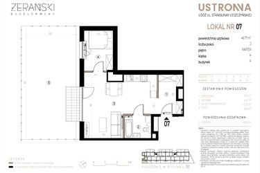 Rzut - Mieszkanie na sprzedaż 2 pokoje o powierzchni 46,77 m² - numer A007 w Ustronna