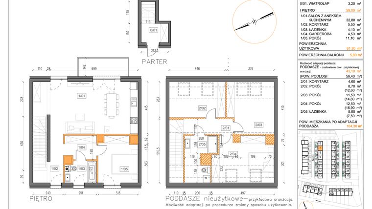 Rzut - Mieszkanie na sprzedaż 3 pokoje o powierzchni 61,2 m² - numer 7A w Małe Wilczyce etap 9
