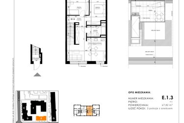 Rzut - Mieszkanie na sprzedaż 3 pokoje o powierzchni 62,75 m² - numer E.1.3 w Nowy Folwark