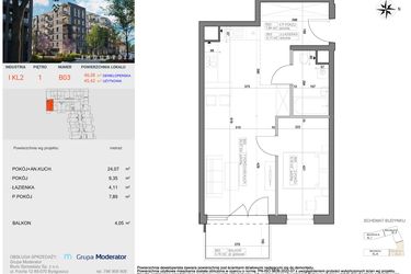 Rzut - Mieszkanie na sprzedaż 2 pokoje o powierzchni 45,42 m² - numer I-B3 w Industria etap I-B